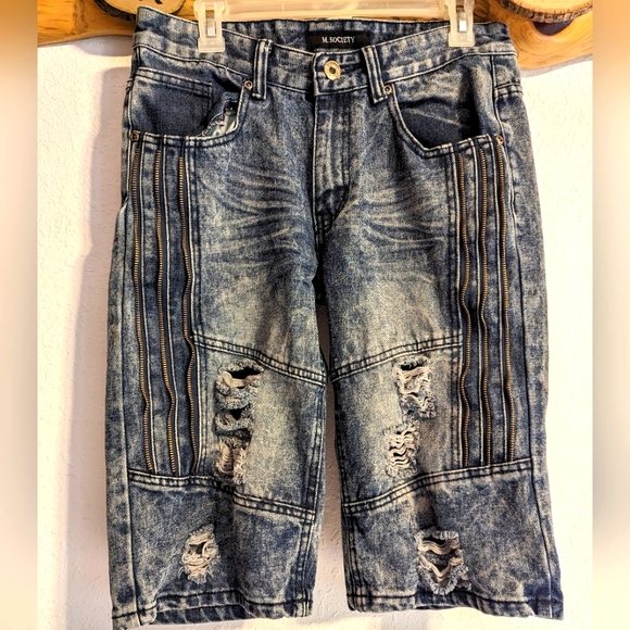 M. Society Denim Shorts Zippers Street Distressed Size 30 - Picture 6 of 7